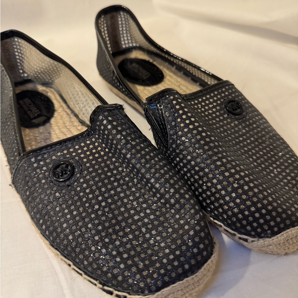 Michael Kors Black and Silver glittery Mesh Espadrilles